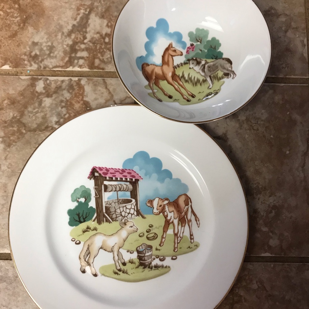 Princess house Hammersley Spode FARM bone china kids bowl plate cow horse